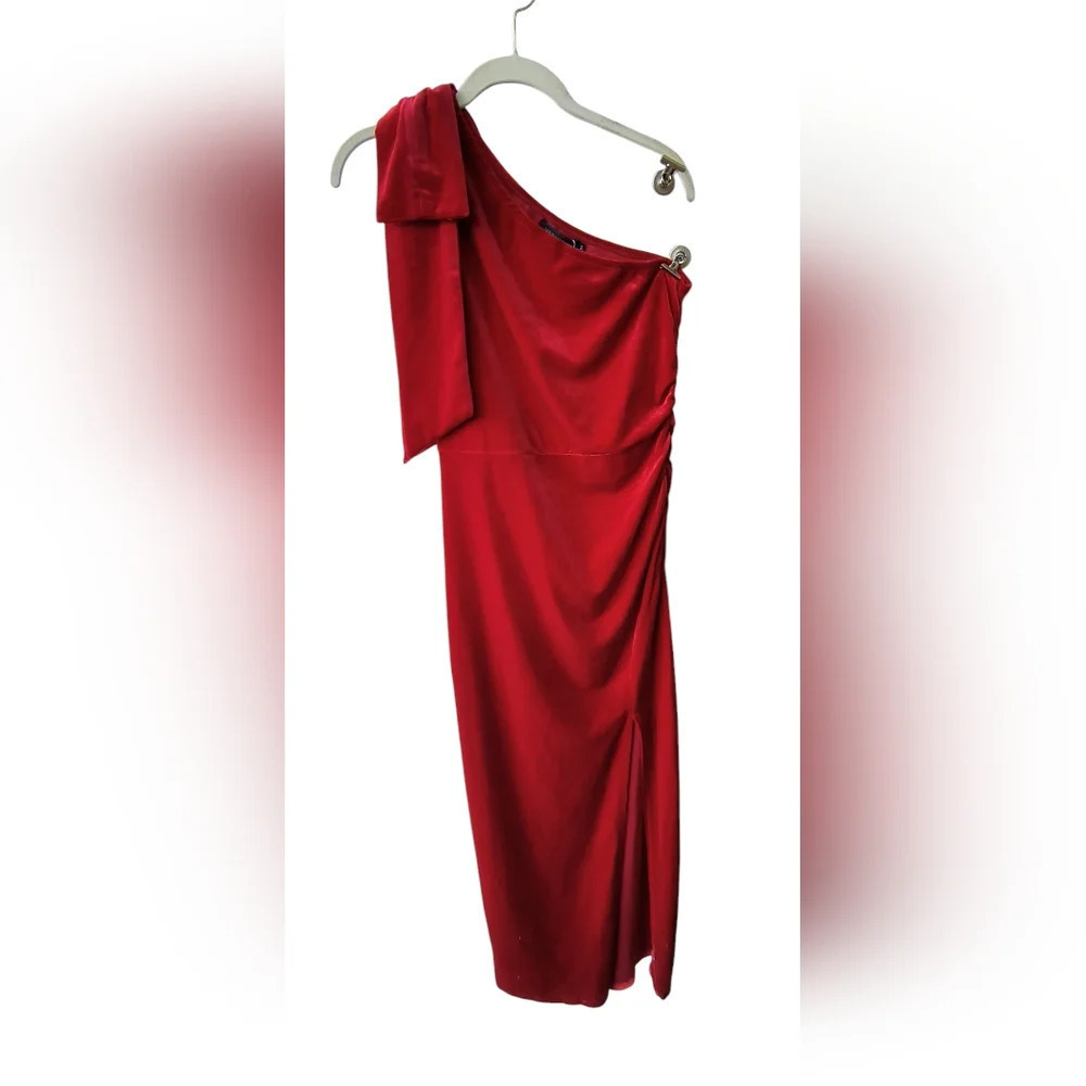 Merokeety Women's Festive Holiday Red Velvet One Shoulder Maxi Dress, M, NWT